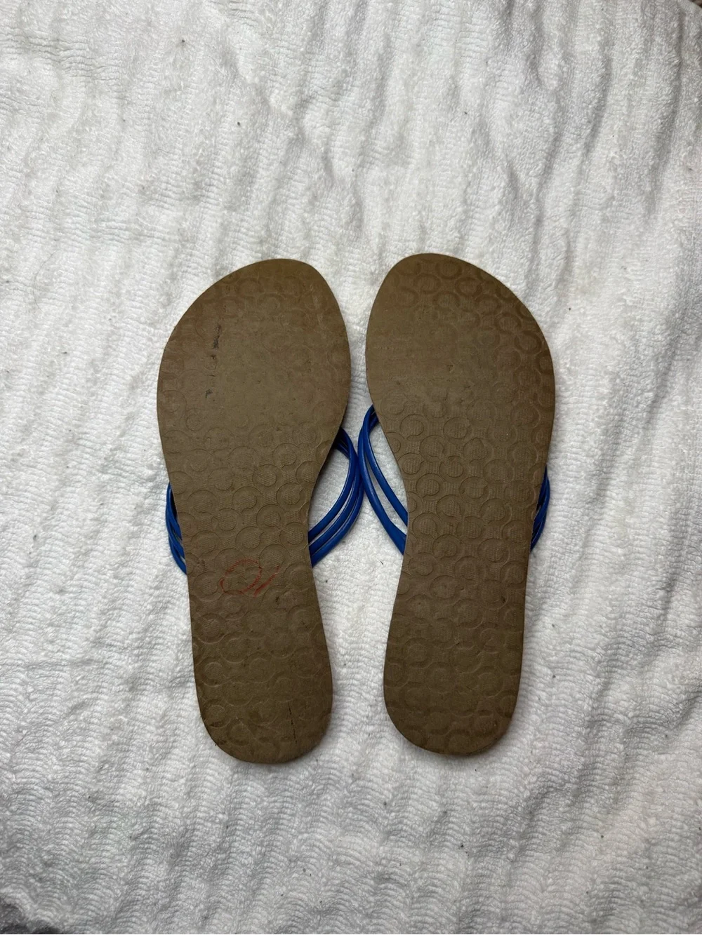 Coach Blue Thong Sandals Flip Flops Graffiti Print Size 6